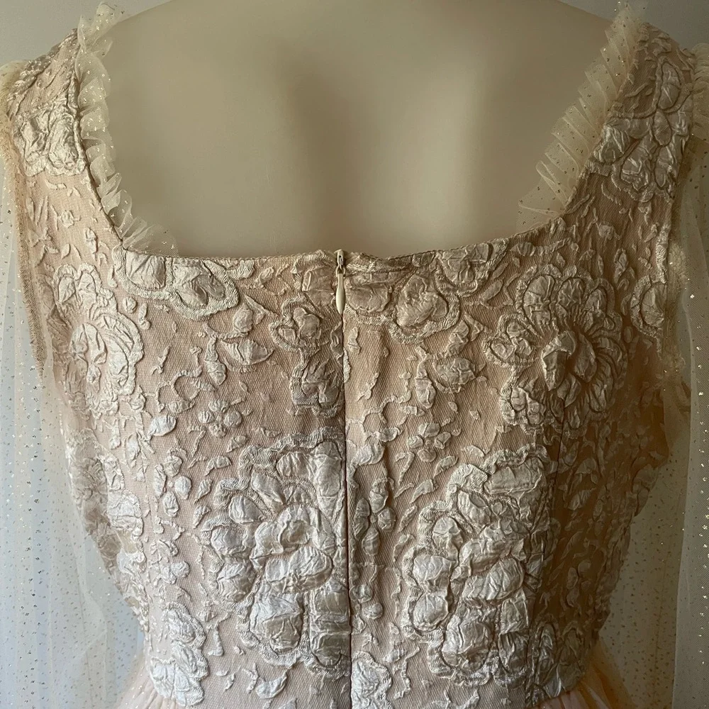 Beautiful Princess style blush color gown with sheer sleeves - Picture 11 of 14